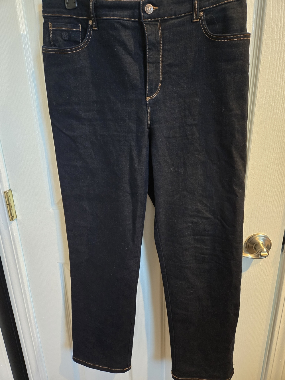 Dark Blue Womens Jeans - Classic Straight Fit, Size 16 Petite